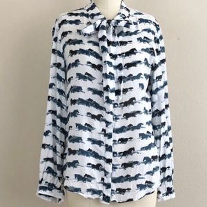 Anthropology Equestrian Print Button up blouse